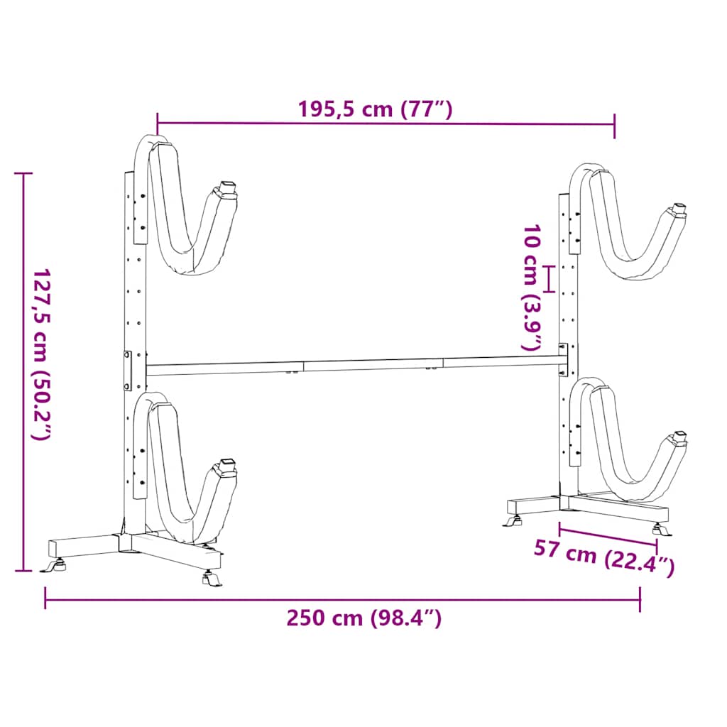 Kayak Storage Rack for 2 Kayak 250x57x127.5 cm Steel