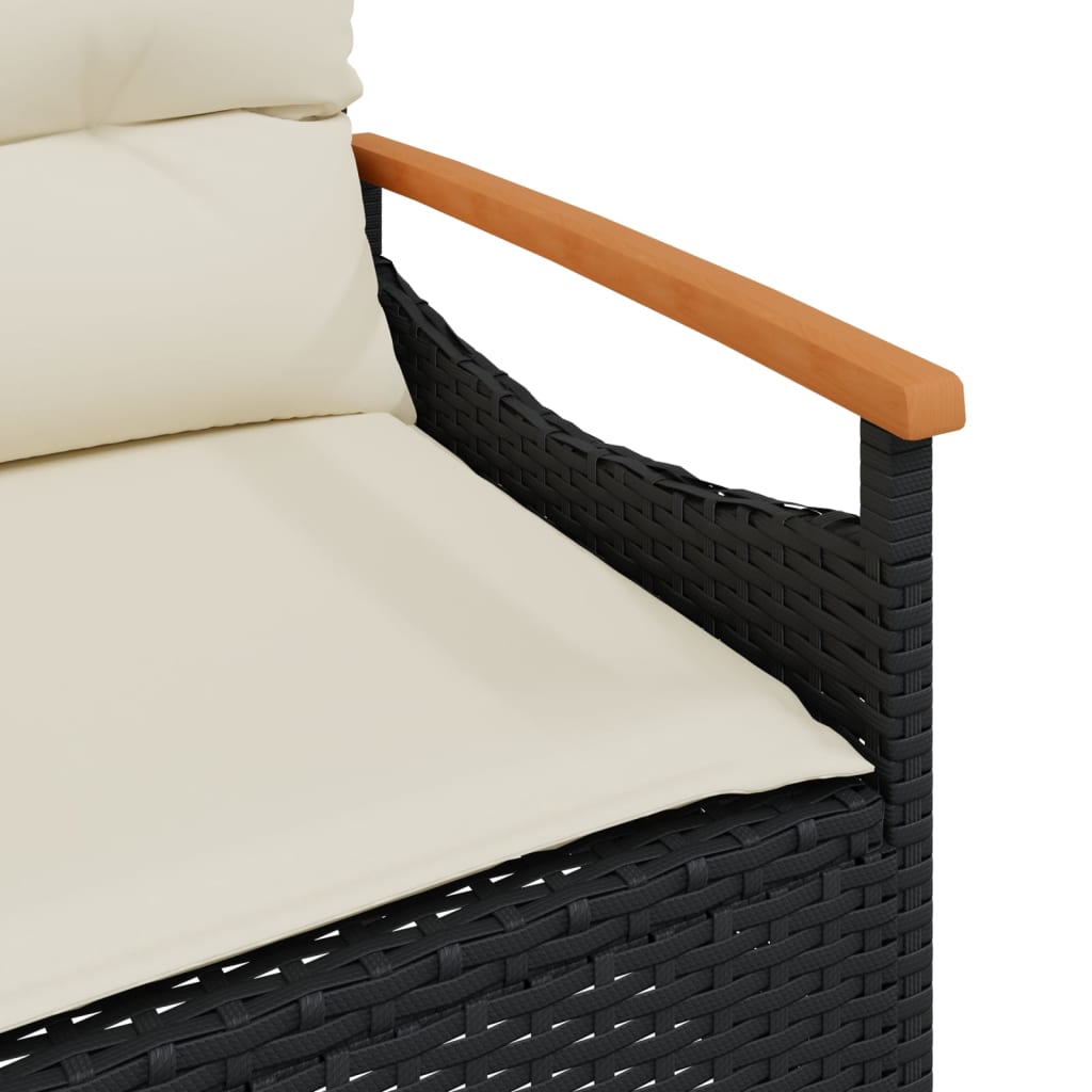 3 Piece Patio Sofa Set with Cushions Black Poly Rattan