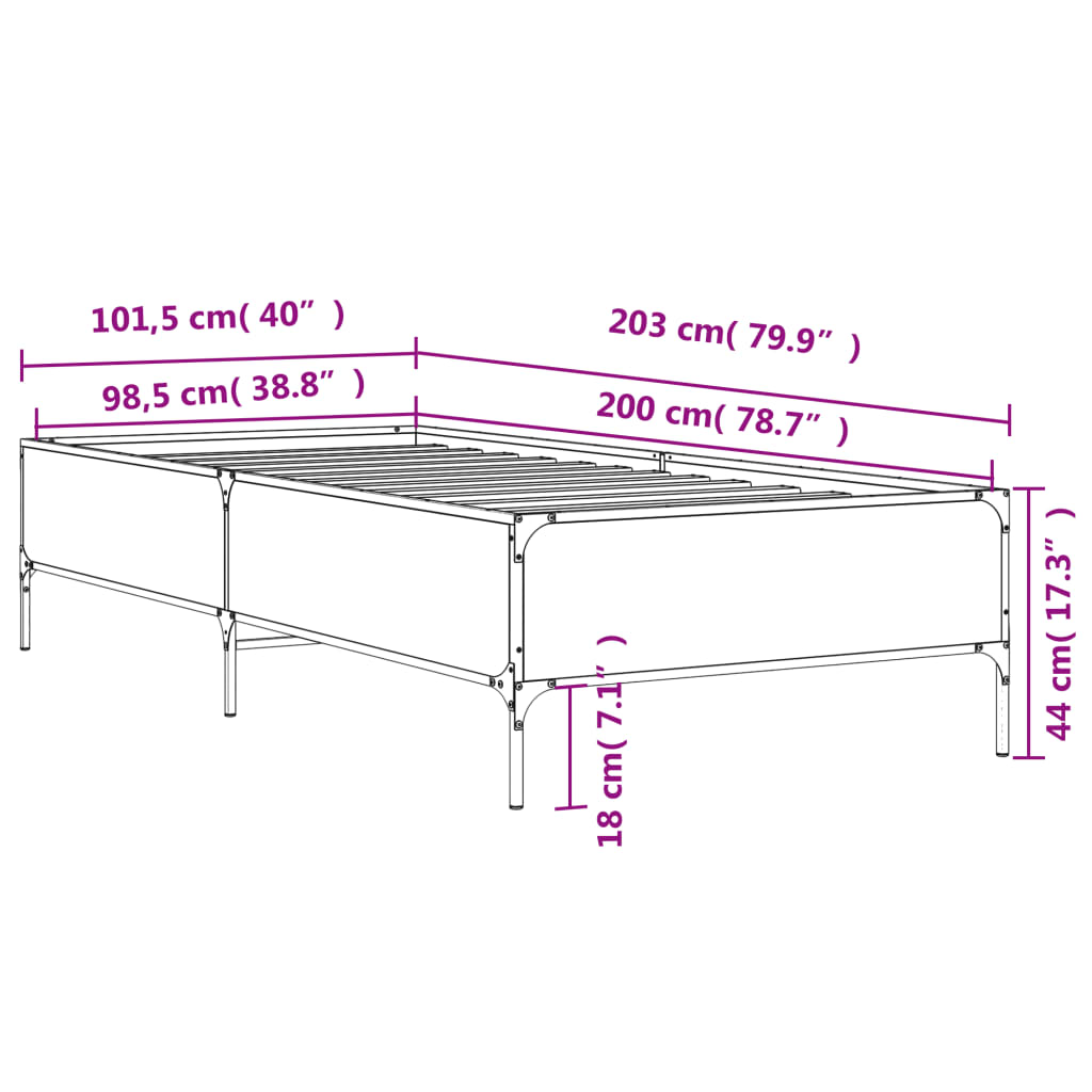 Bed Frame without Mattress Smoked Oak 100x200 cm