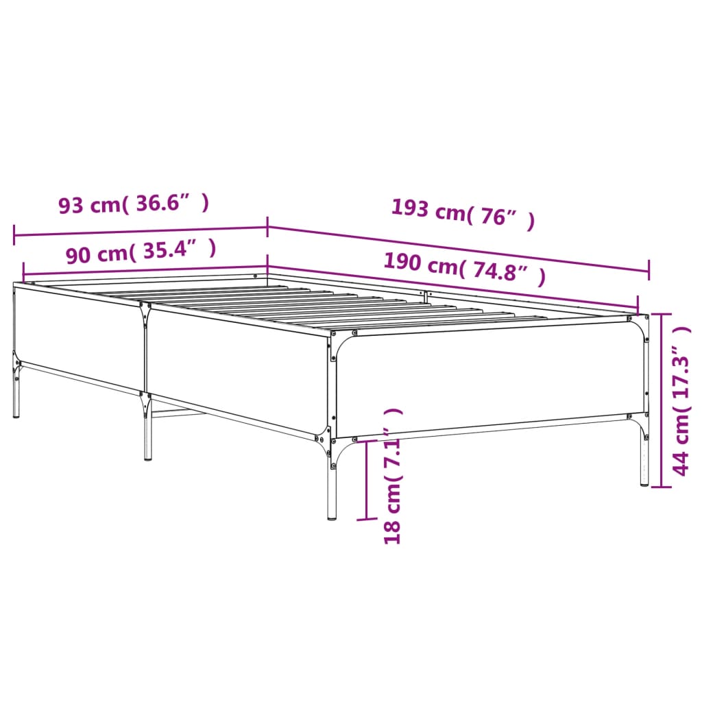 Bed Frame without Mattress Smoked Oak 90x190 cm Single