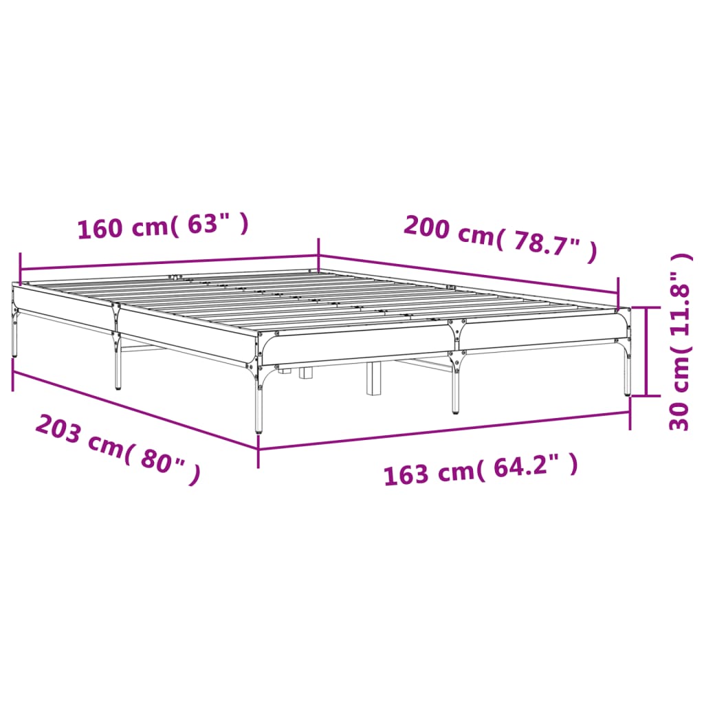 Bed Frame without Mattress Sonoma Oak 160x200 cm