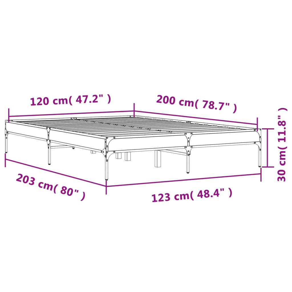 Bed Frame without Mattress Grey Sonoma 120x200 cm