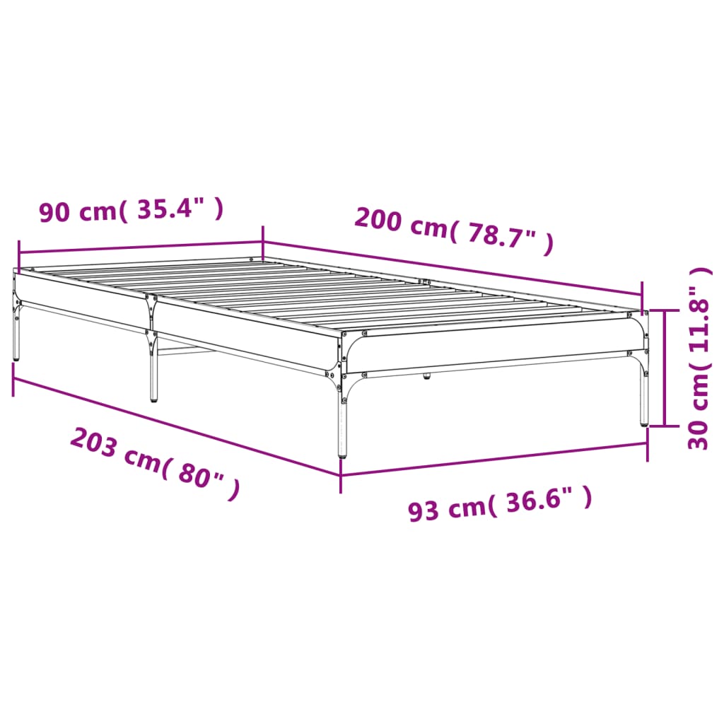 Bed Frame without Mattress Smoked Oak 90x200 cm