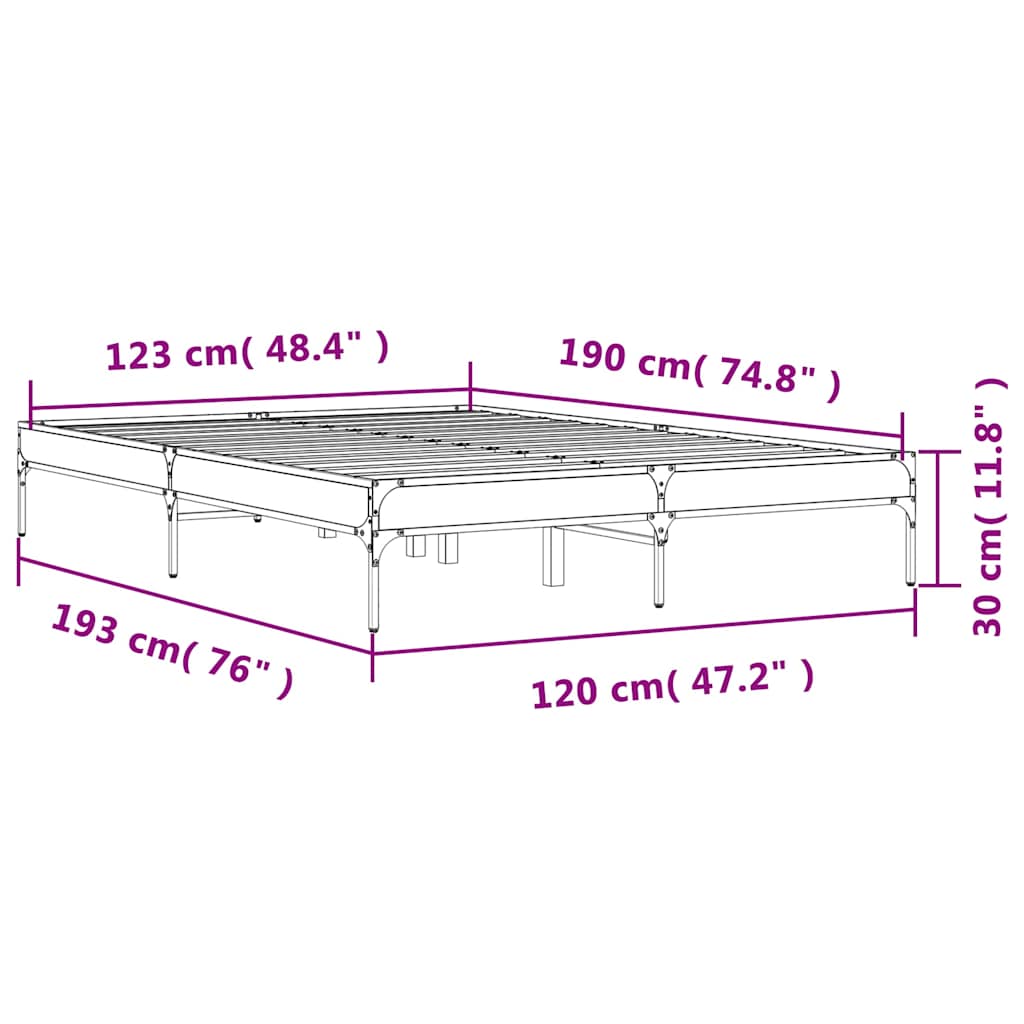 Bed Frame without Mattress Grey Sonoma 120x190 cm Small Double