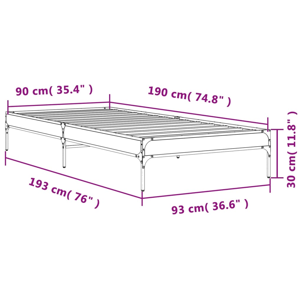 Bed Frame without Mattress Grey Sonoma 90x190 cm Single