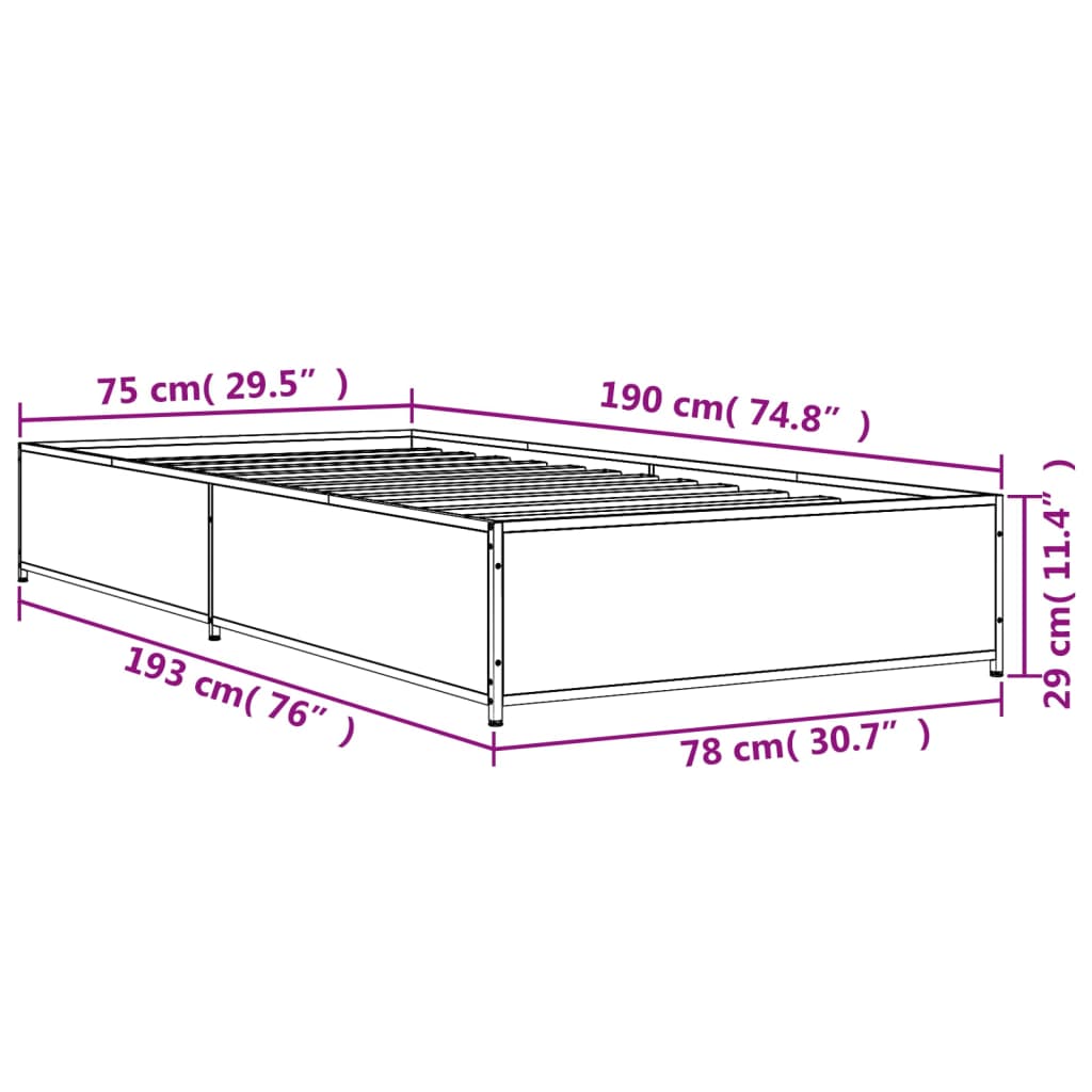 Bed Frame without Mattress Black 75x190 cm Small Single