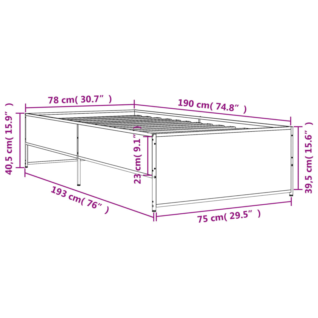 Bed Frame without Mattress Smoked Oak 75x190 cm Small Single