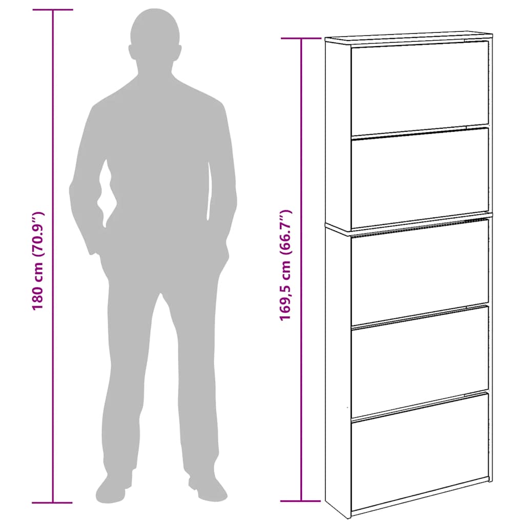 Shoe Cabinet with Mirror 5-Layer Concrete Grey 63x17x169.5 cm