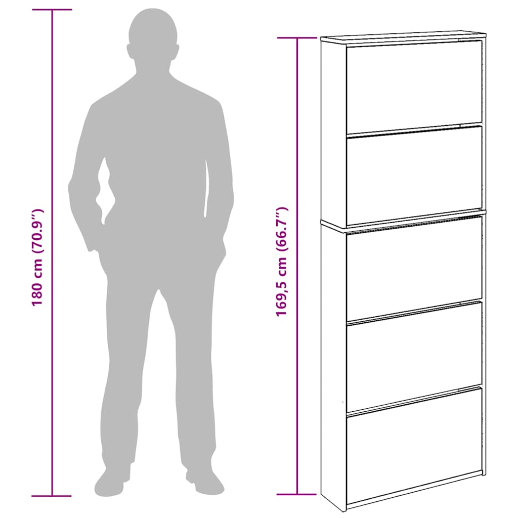 Shoe Cabinet with Mirror 5-Layer Brown Oak 63x17x169.5 cm