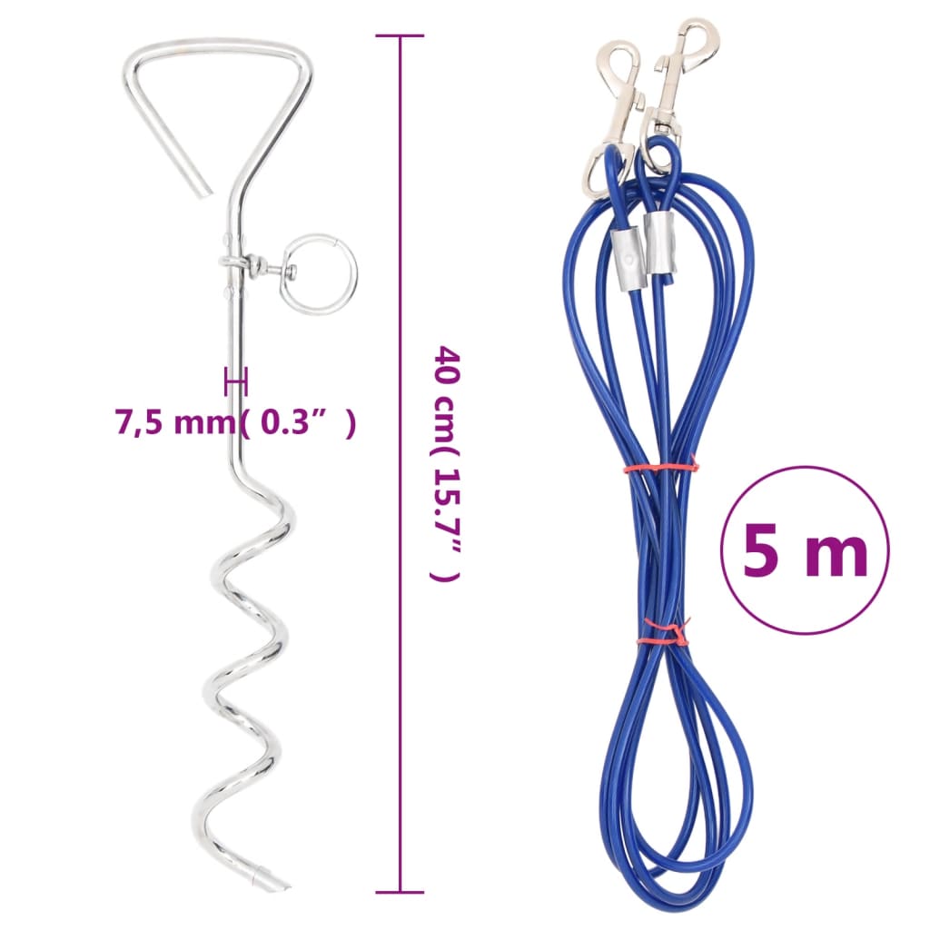 Dog Tie Out Cable with Ground Stake 5 m