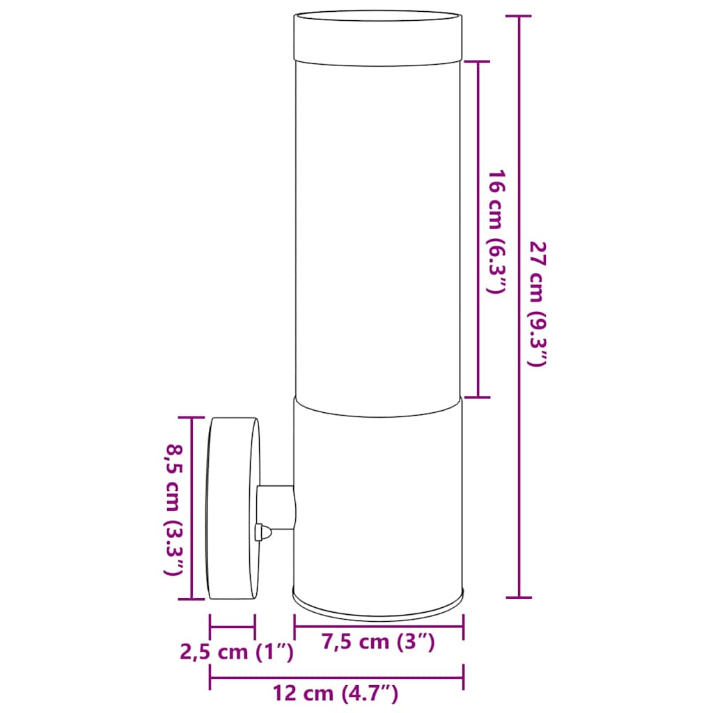 Outdoor Wall Light Black 12 x 8.5 x 27 cm