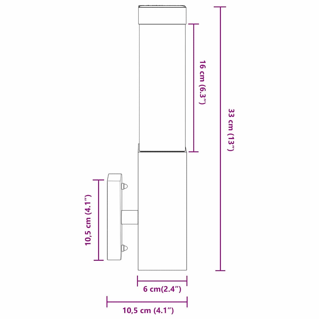 Outdoor Wall Light Black 10.5 x 6 x 33 cm