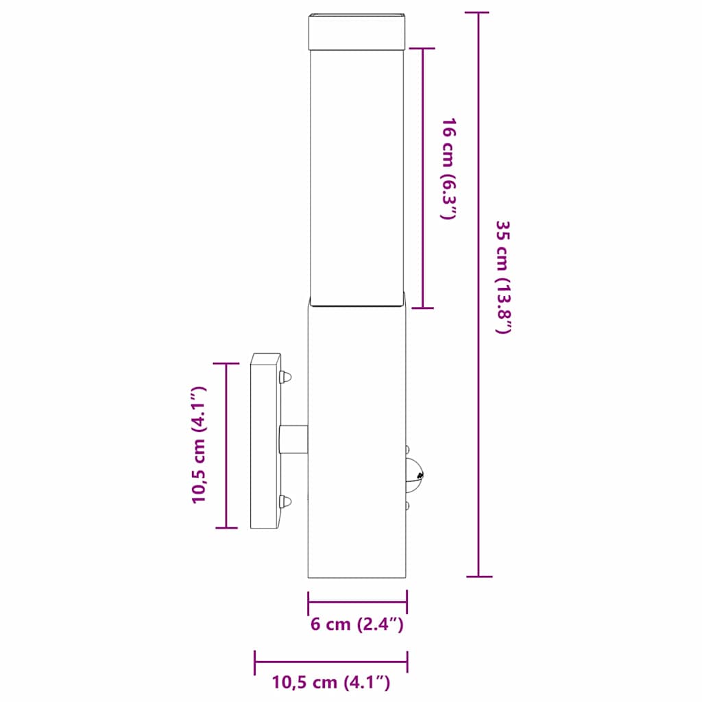 Outdoor Wall Light Black 10.5 x 6 x 33 cm
