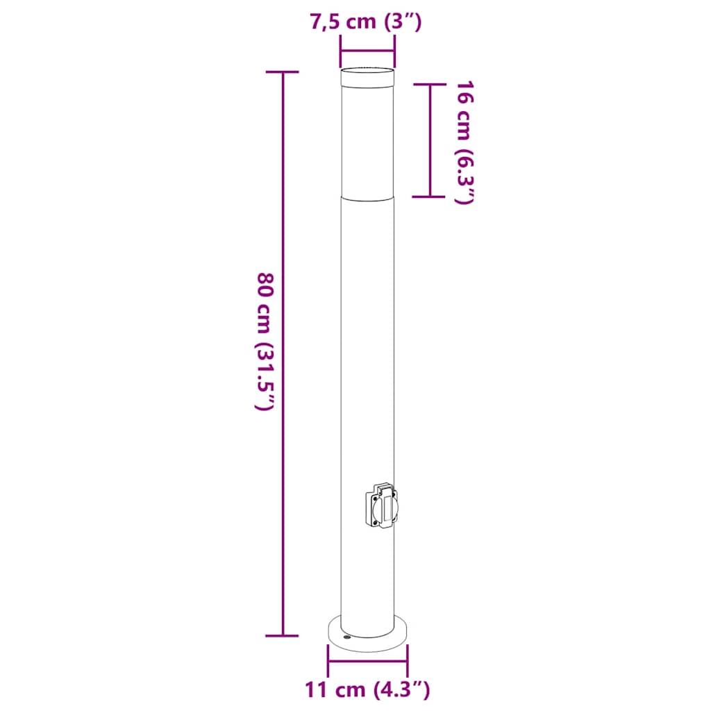 Bollard Lights with Outlet 3pcs 80 cm Stainless Steel IP44