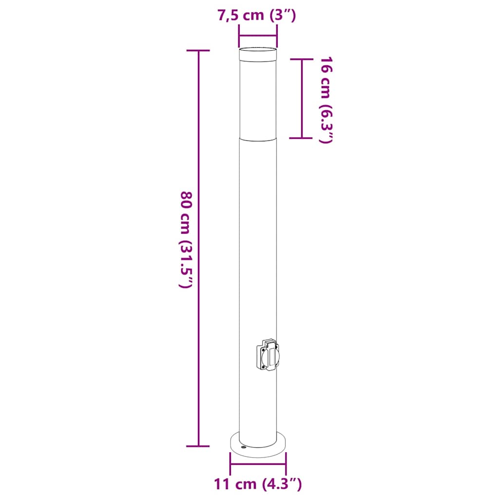 Bollard Lights with Outlet 3pcs 80 cm Stainless Steel IP44