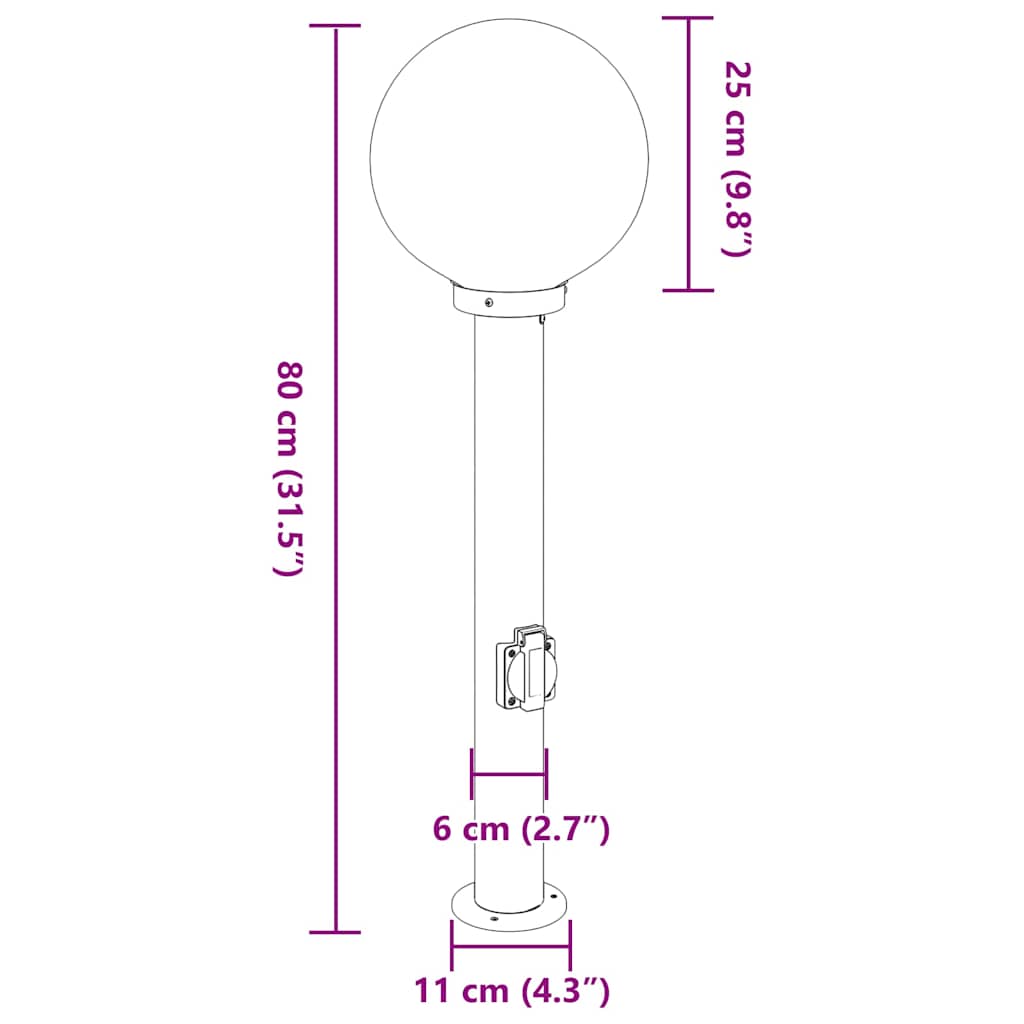 Bollard Lights with Outlet 3 pcs 80 cm Stainless Steel IP44