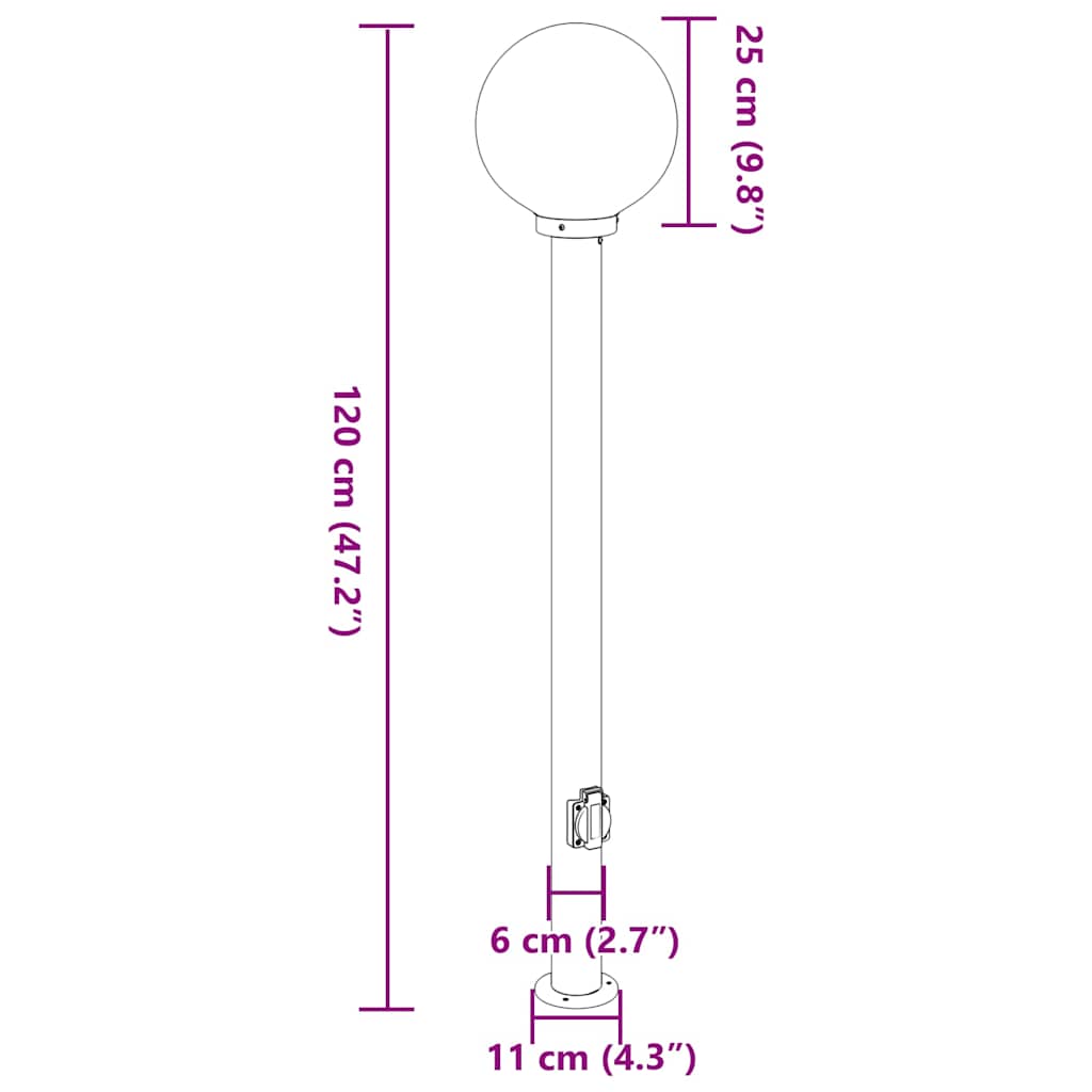 Bollard Light with Outlet 120 cm Stainless Steel IP44