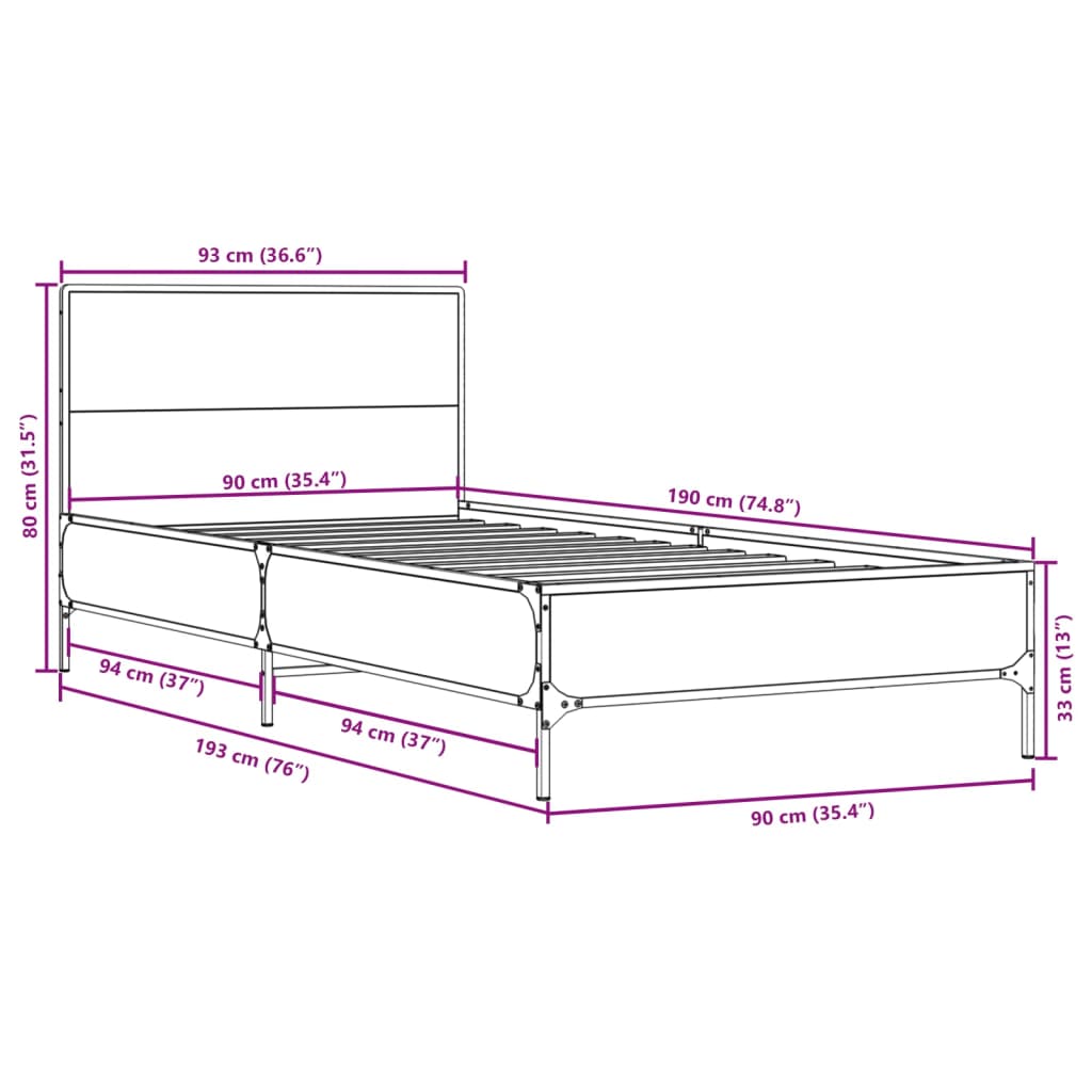 Bed Frame without Mattress Smoked Oak 90x190 cm Single