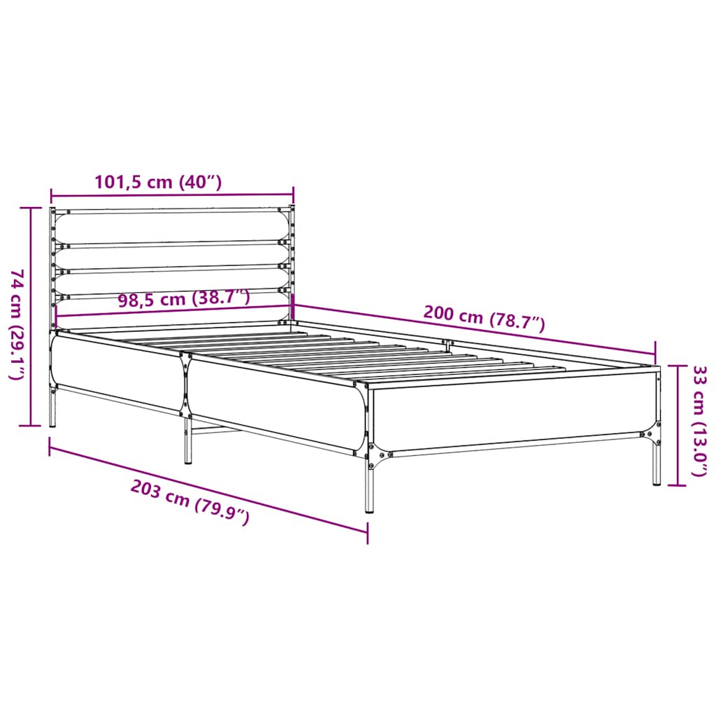 Bed Frame without Mattress Sonoma Oak 100x200 cm