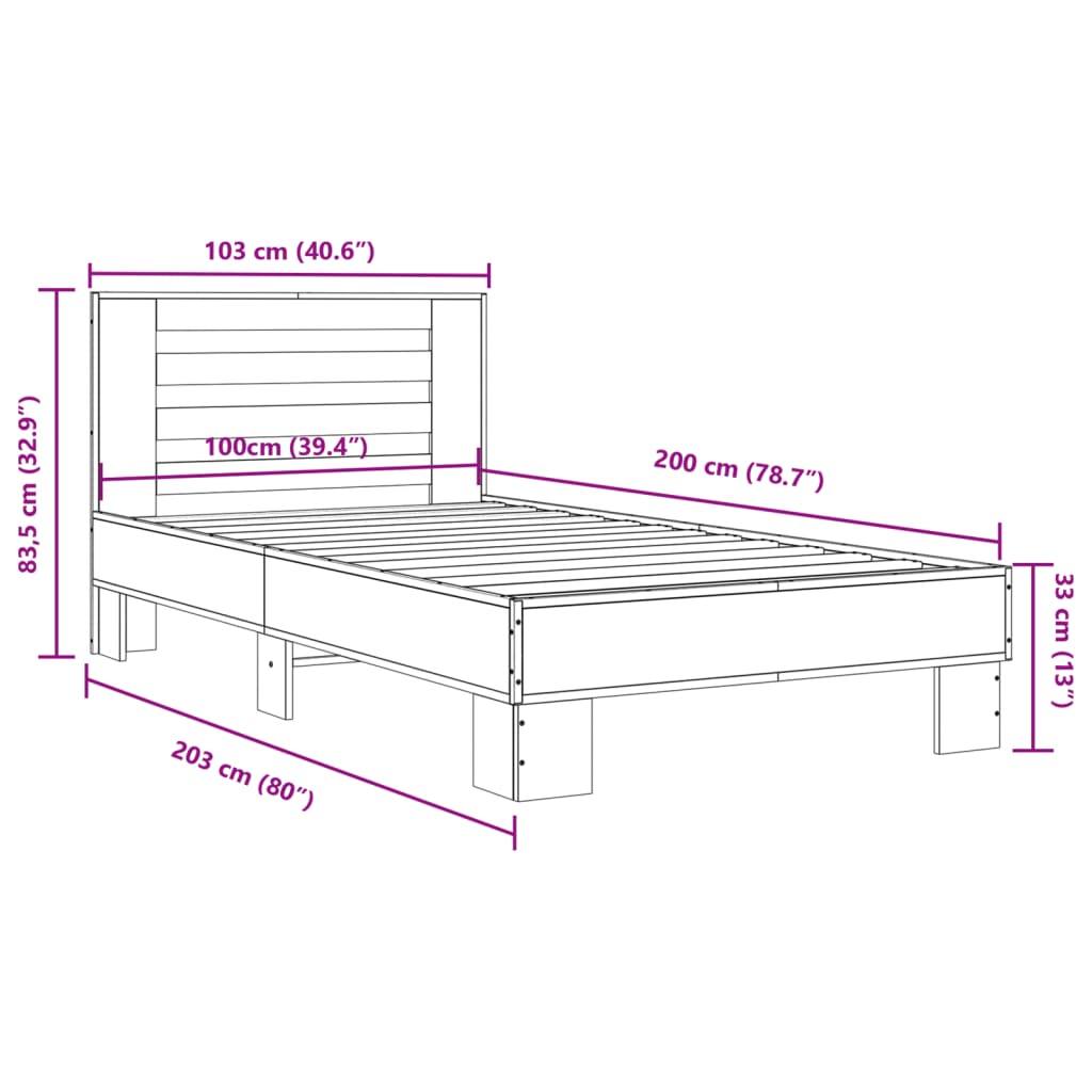 Bed Frame | Grey Sonoma | Engineered wood, metal | Single