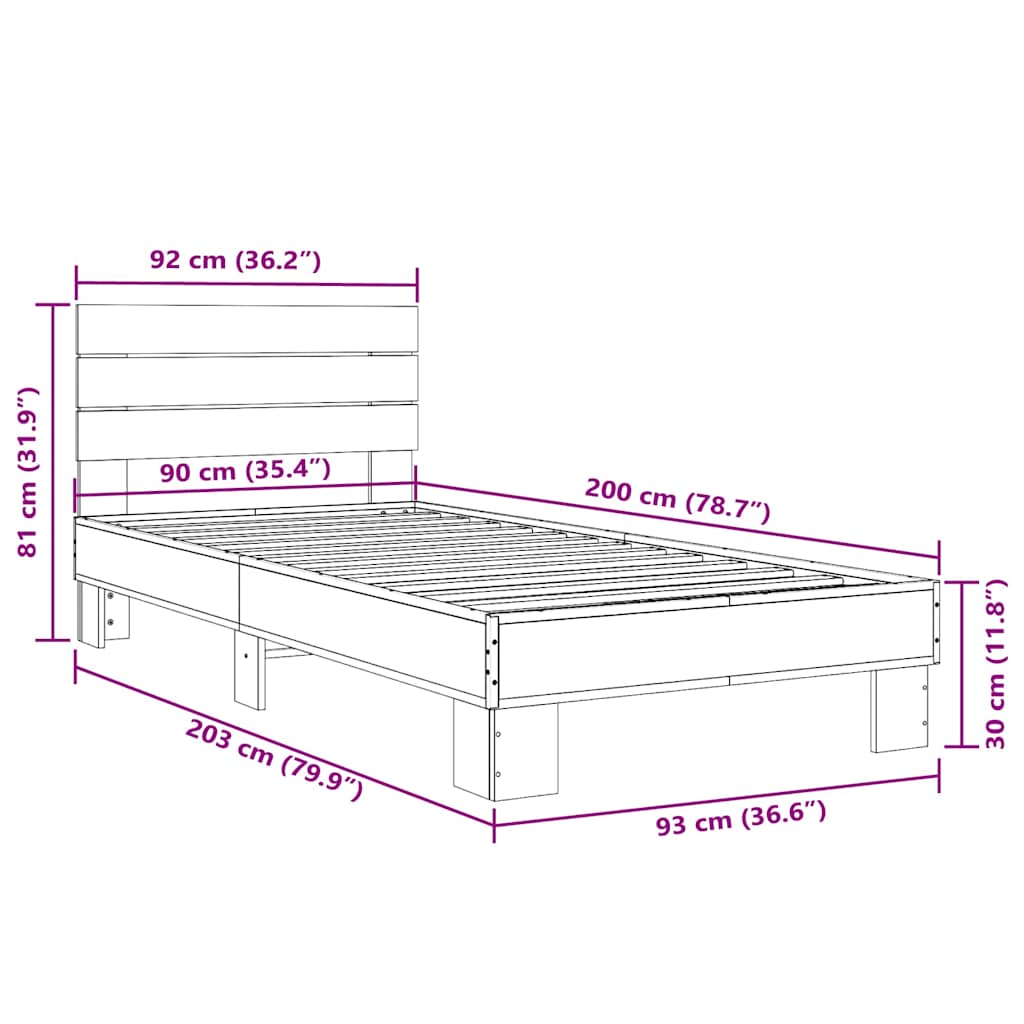 Bed Frame without Mattress Brown Oak 90x200 cm