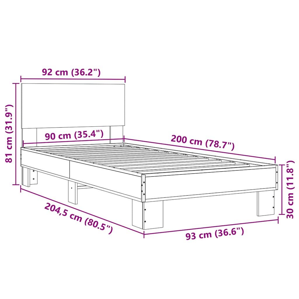 Bed Frame without Mattress Brown Oak 90x200 cm