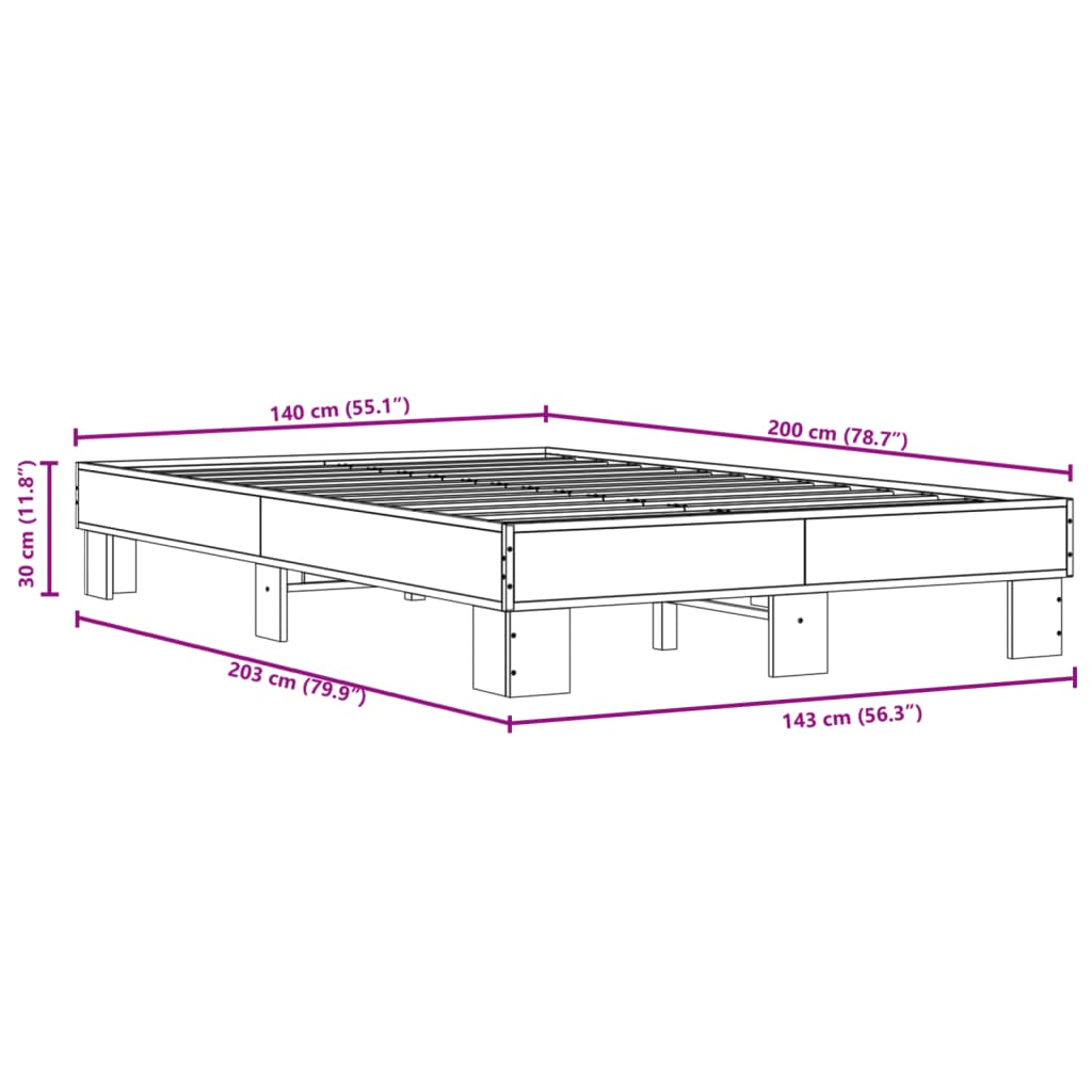 Bed Frame without Mattress Black 140x200 cm