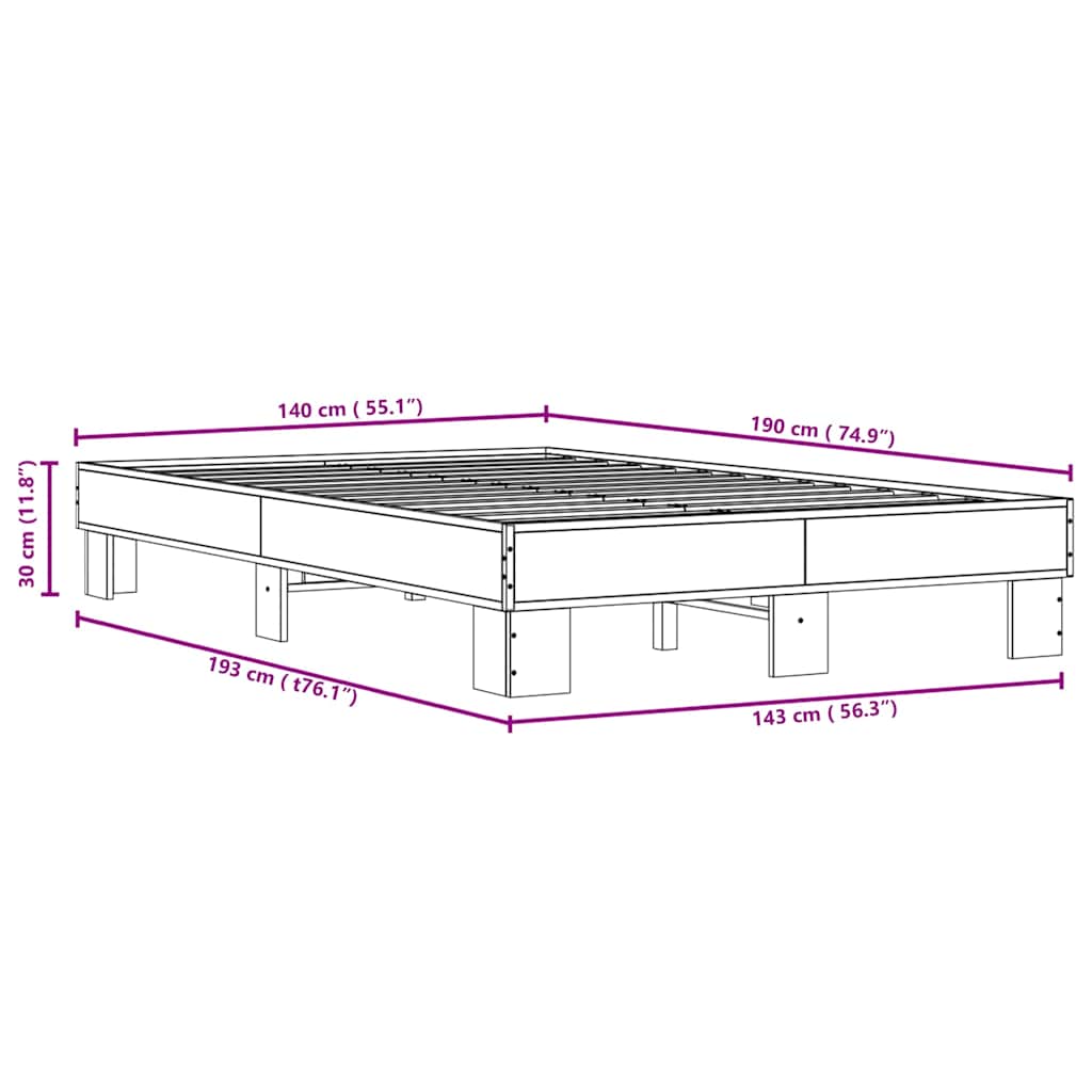 Bed Frame without Mattress Smoked Oak 140x190 cm