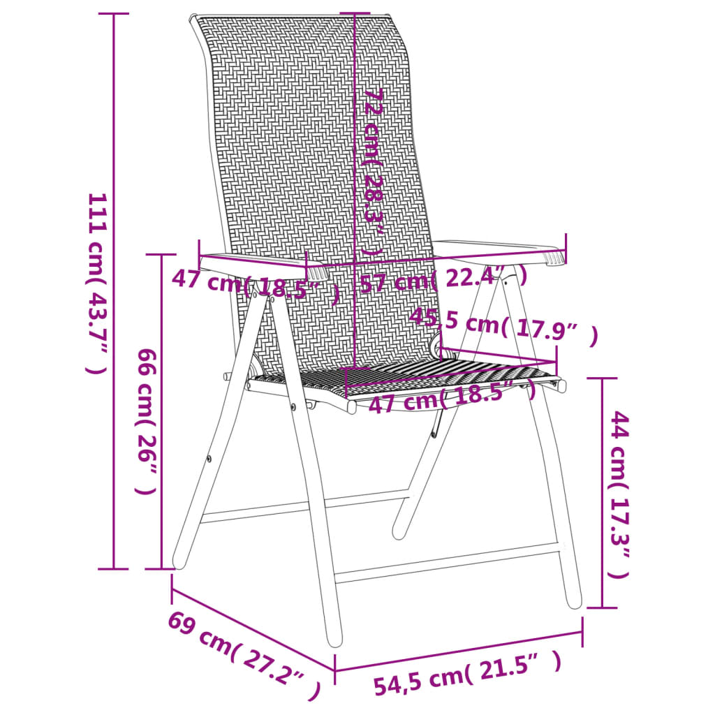 Folding Chairs 8 pcs Brown Poly Rattan