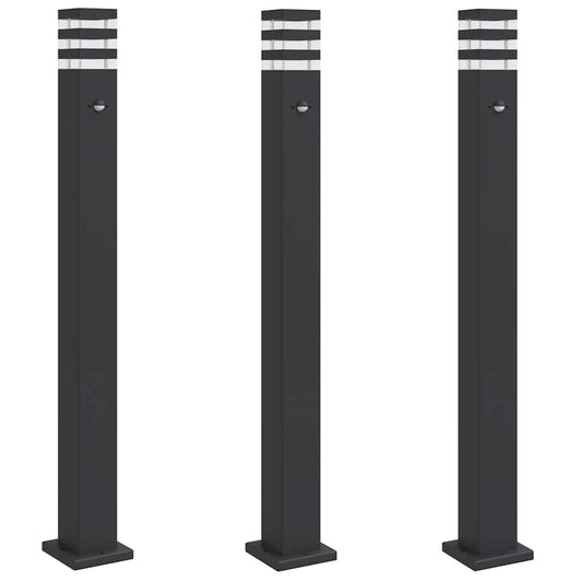 Outdoor Floor Lamps with Sensors 3pcs Black 110 cm Aluminium