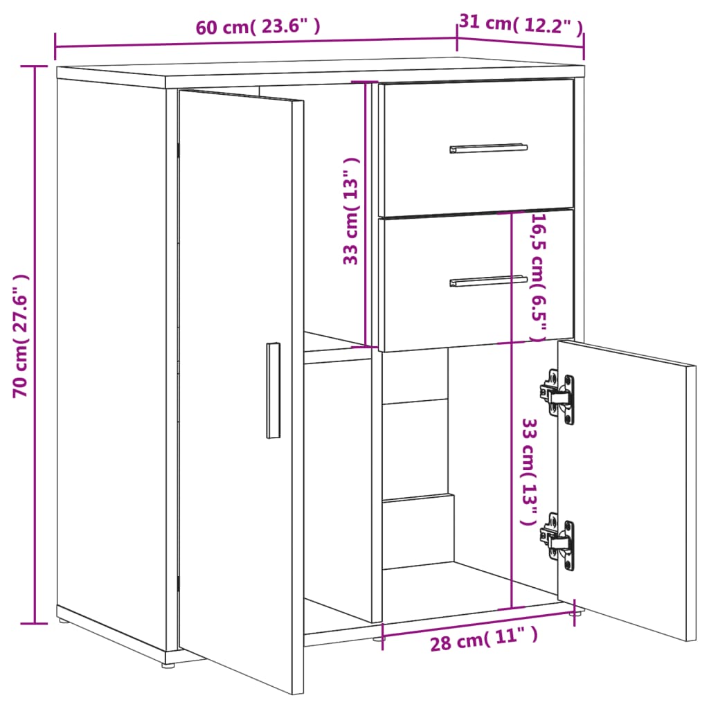 Sideboards 2 pcs Concrete Grey 60x31x70 cm Engineered Wood