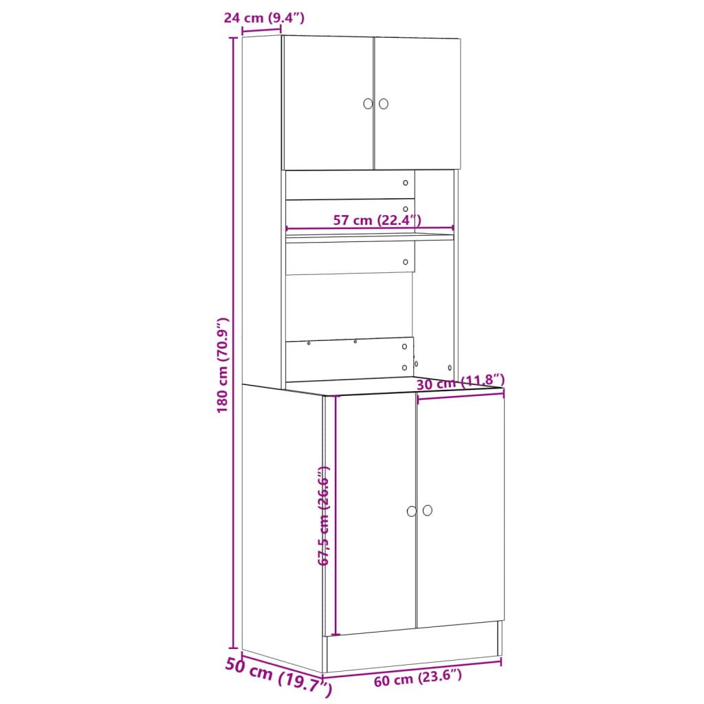 Kitchen Cabinet Concrete Grey 60x50x180 cm Engineered Wood