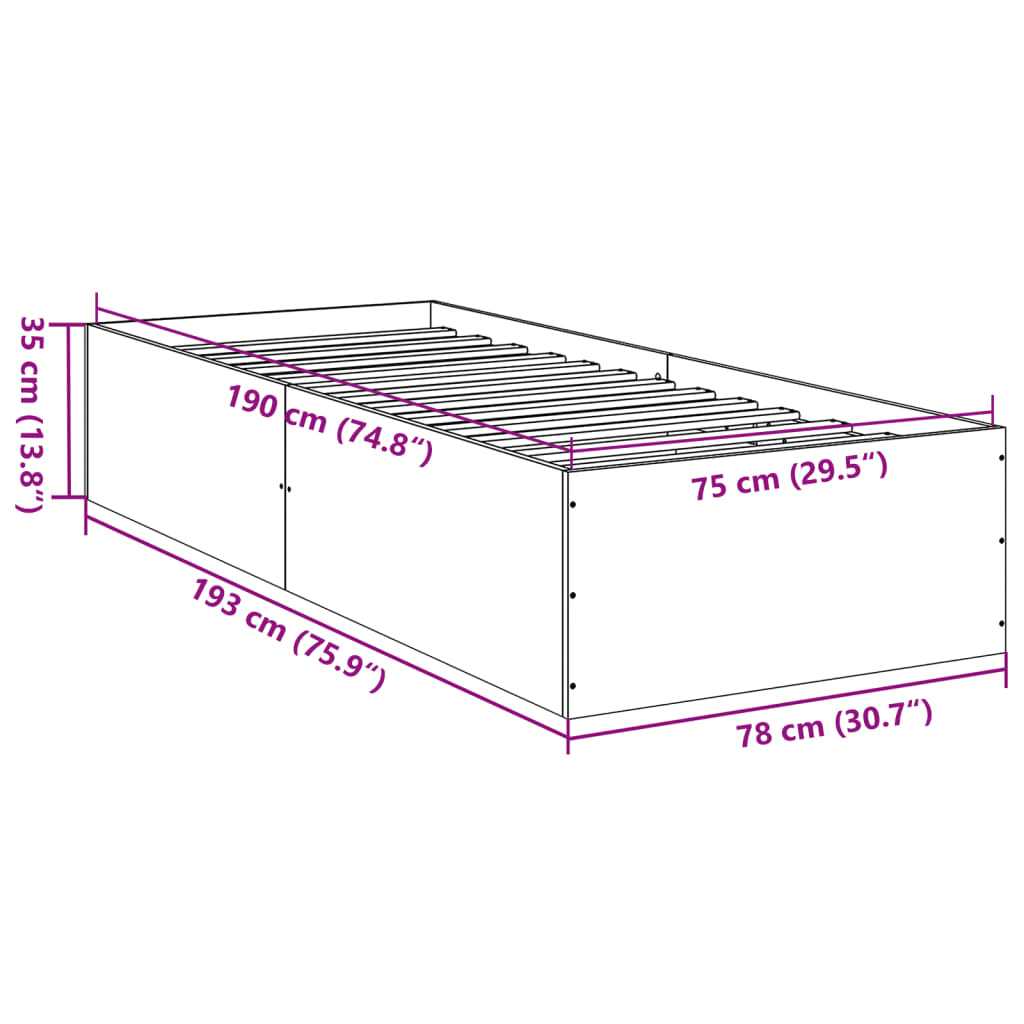 Bed Frame without Mattress Grey Sonoma 75x190 cm Small Single Engineered Wood