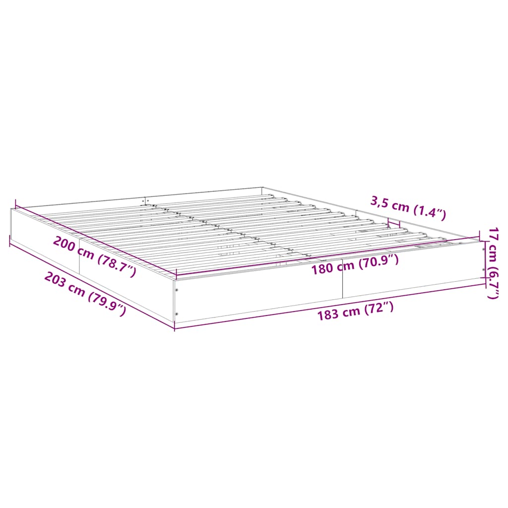 Bed Frame without Mattress Grey Sonoma 180x200 cm Engineered Wood