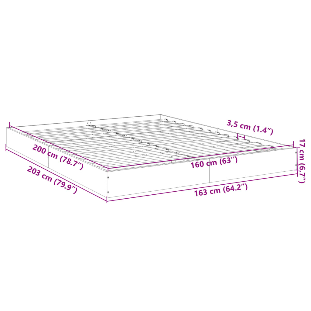 Bed Frame without Mattress Grey Sonoma 160x200 cm Engineered Wood