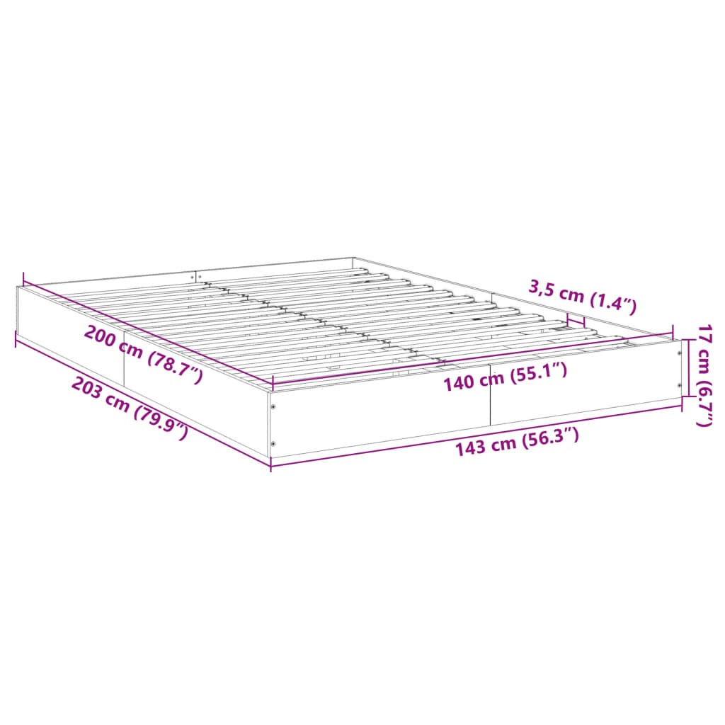 Bed Frame without Mattress Sonoma Oak 140x200 cm Engineered Wood