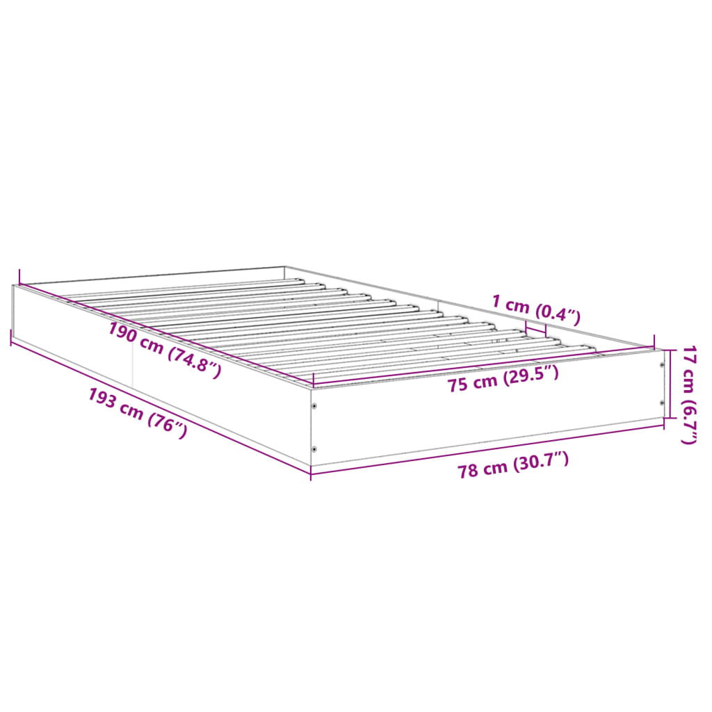 Bed Frame without Mattress Grey Sonoma 75x190 cm Small Single Engineered Wood