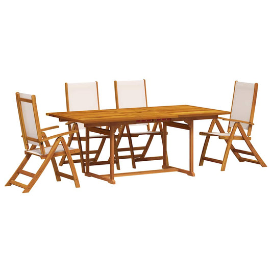 5 Piece Garden Dining Set Solid Wood Acacia and Textilene