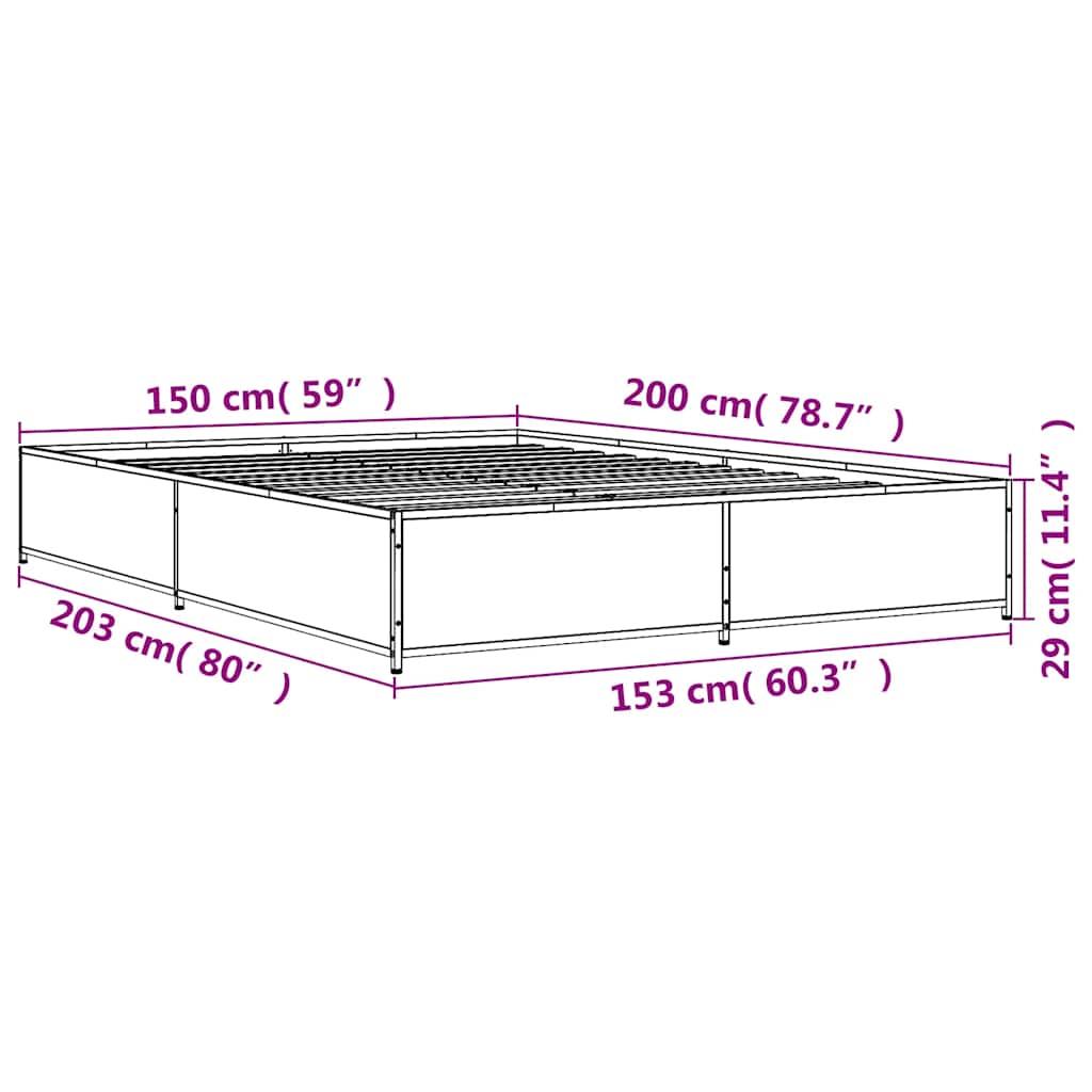 Bed Frame without Mattress Grey Sonoma 150x200 cm King Size