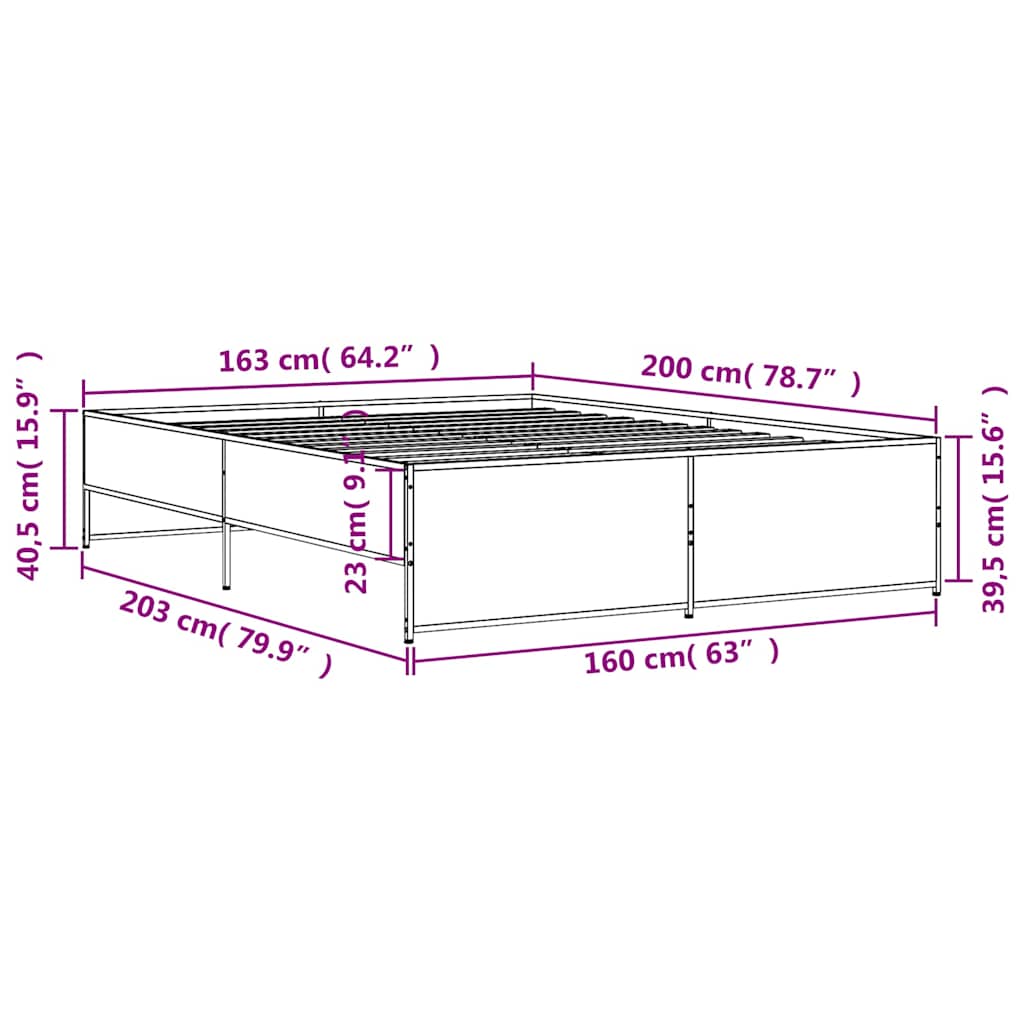 Bed Frame without Mattress Grey Sonoma 160x200 cm