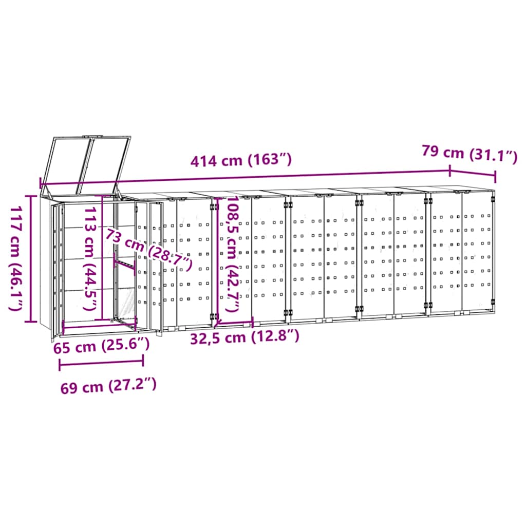 Wheelie Bin Storage for 6 Bins Anthracite 414x79x117 cm Steel