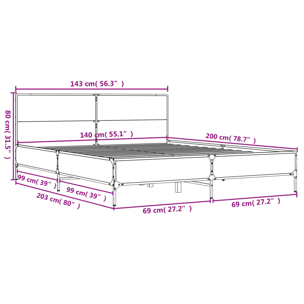 Bed Frame without Mattress Black 140x200 cm