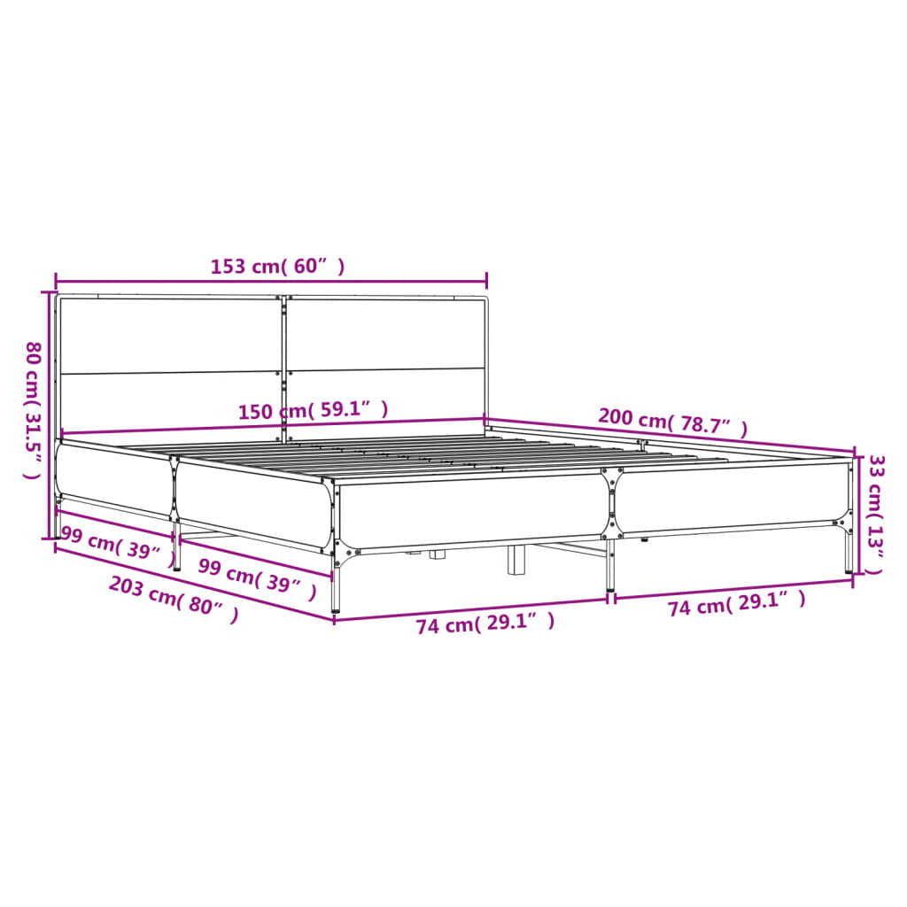 Bed Frame without Mattress Sonoma Oak 150x200 cm King Size