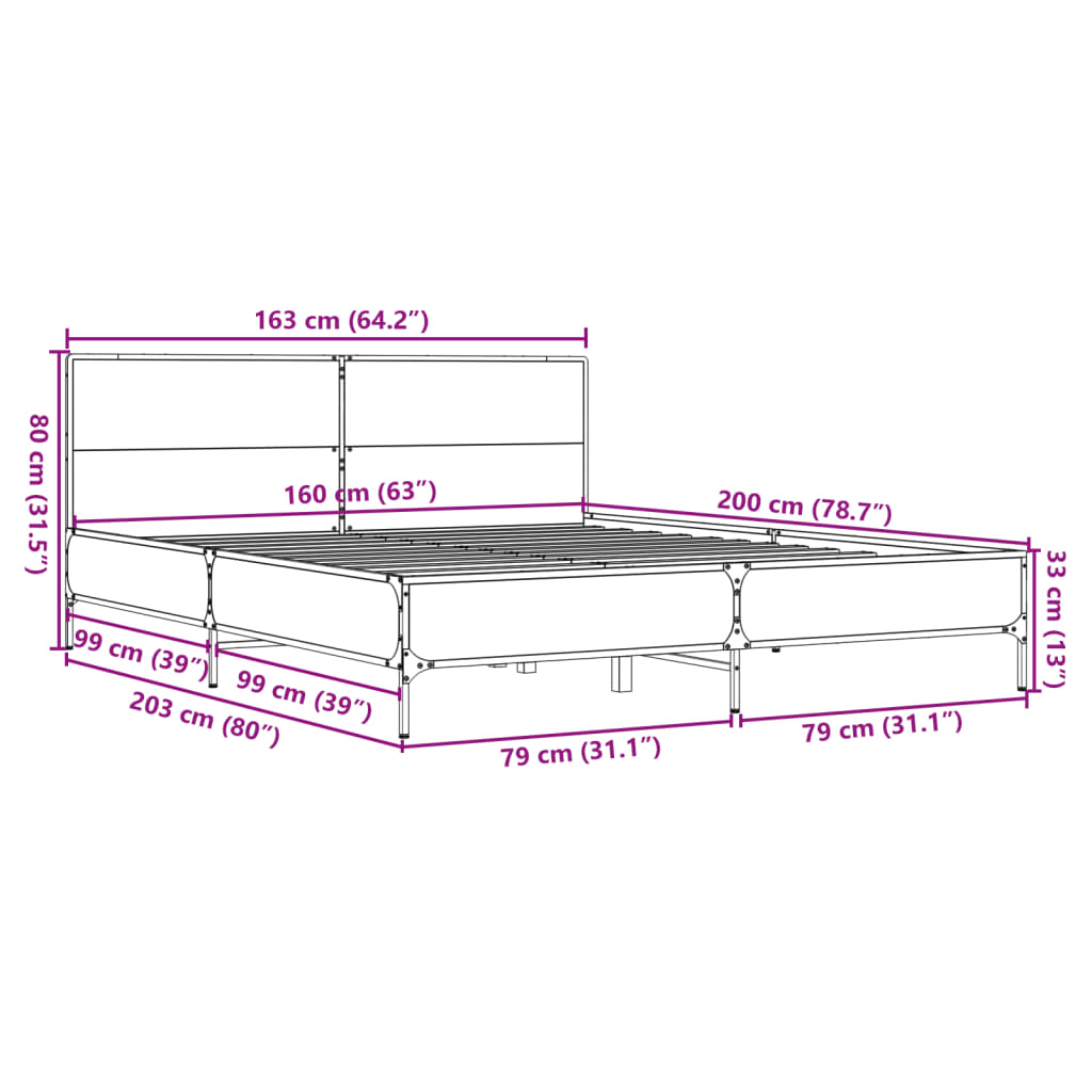 Bed Frame without Mattress Grey Sonoma 160x200 cm