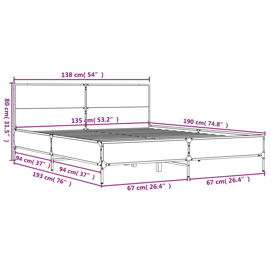 Bed Frame without Mattress Brown Oak 135x190 cm Double