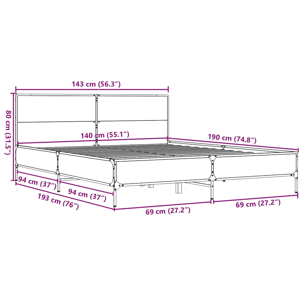 Bed Frame without Mattress Sonoma Oak 140x190 cm
