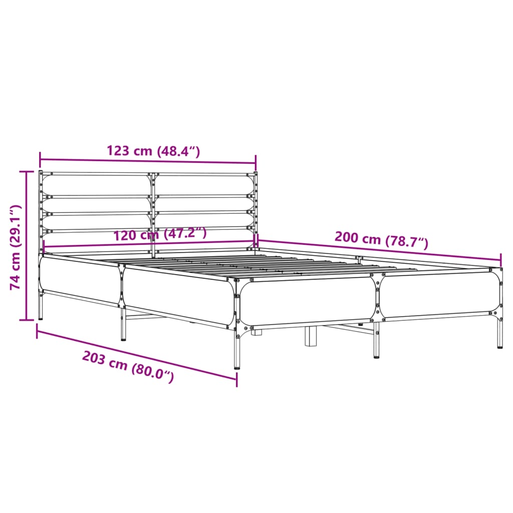 Bed Frame without Mattress Brown Oak 120x200 cm