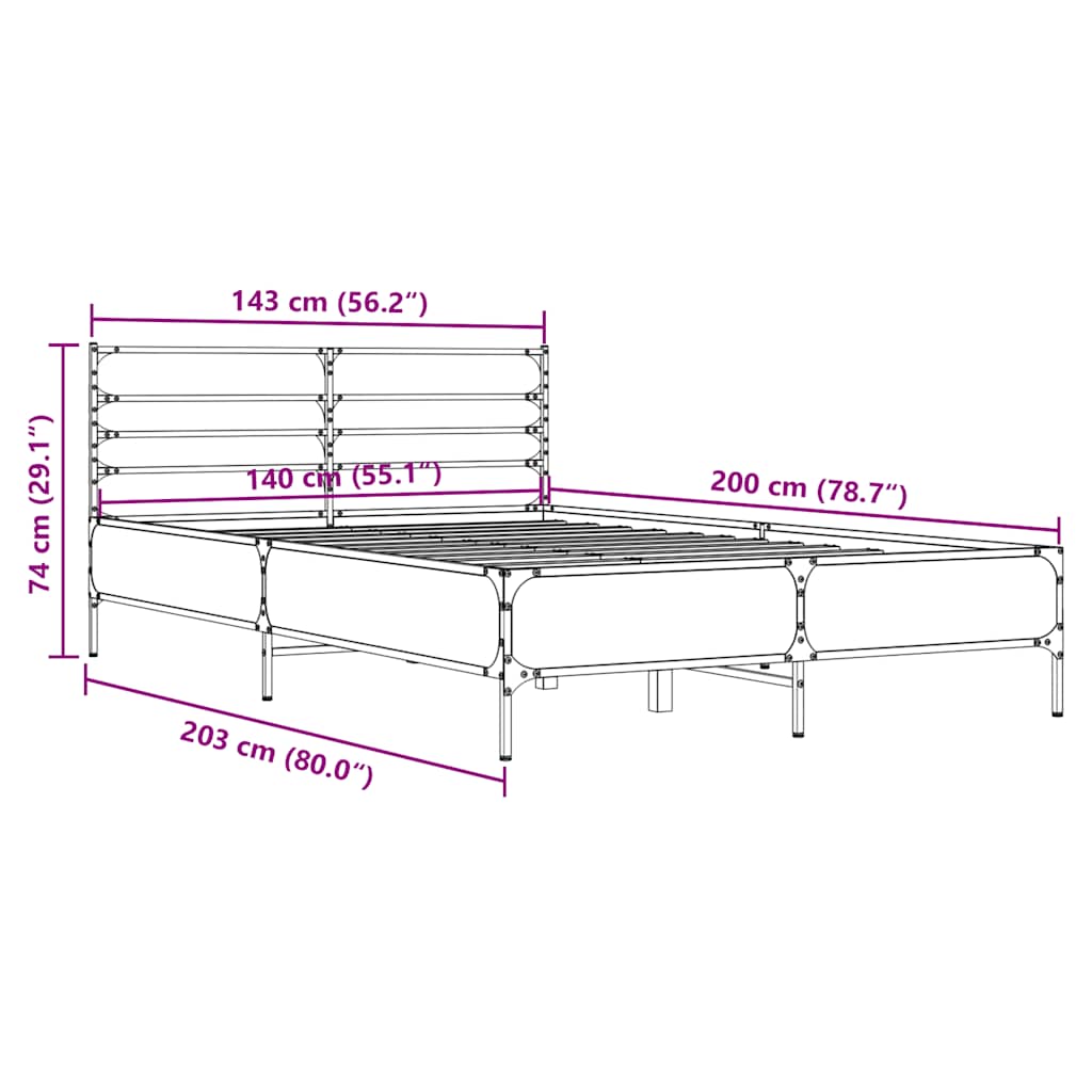 Bed Frame without Mattress Sonoma Oak 140x200 cm