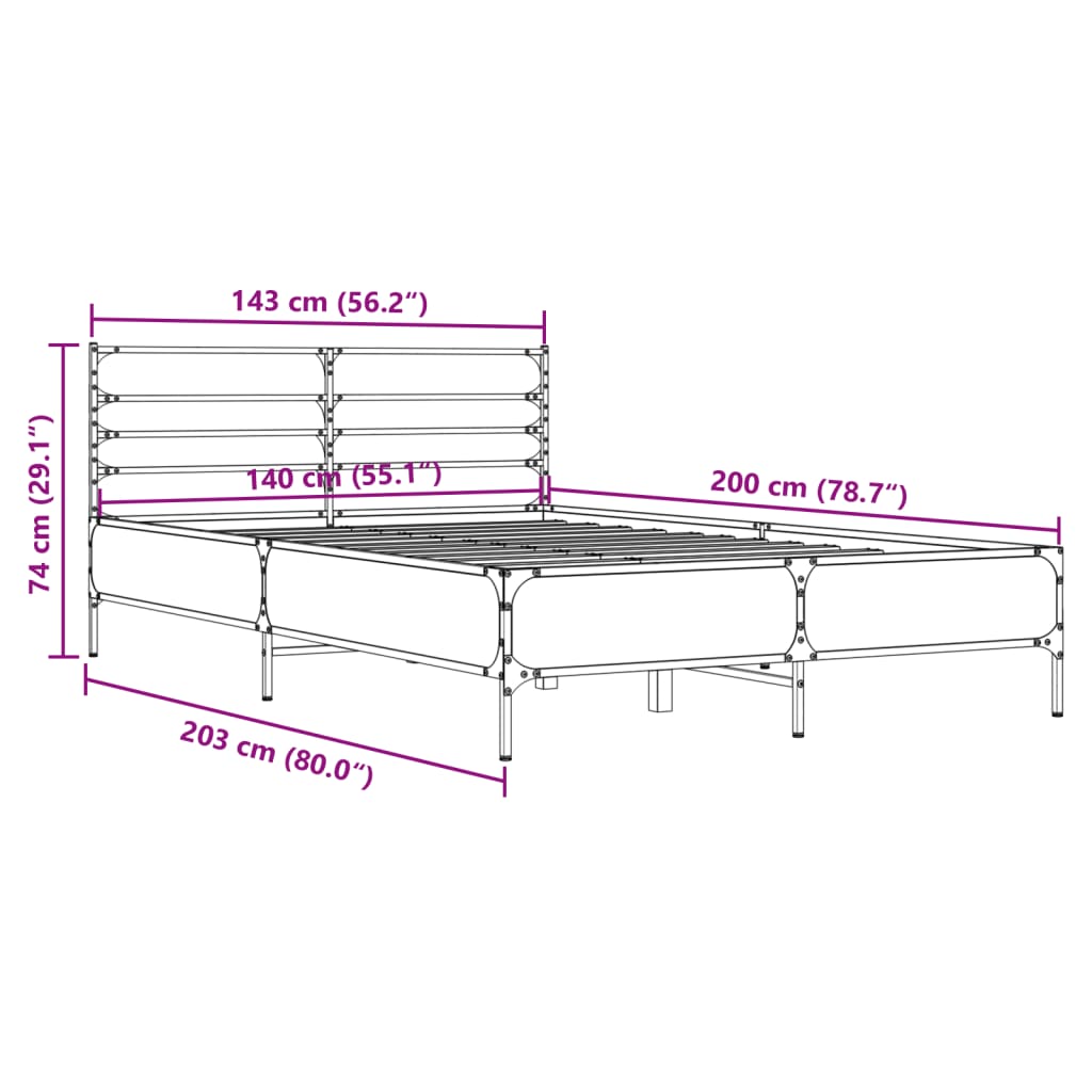 Bed Frame without Mattress Brown Oak 140x200 cm