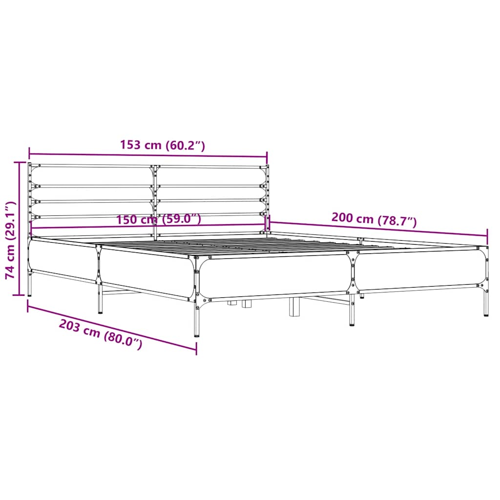 Bed Frame without Mattress Smoked Oak 150x200 cm King Size